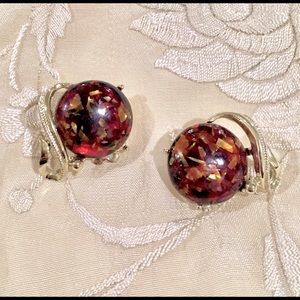 Vtg Coro dragons breath fire opal clip earrings